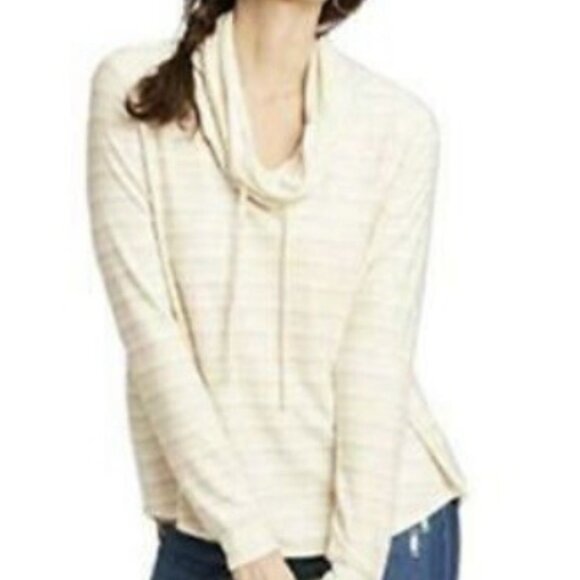 Knox Rose Women's XXL Shirt Beige White Stripe Cowl Drawstring Neck Soft Light - Picture 1 of 5